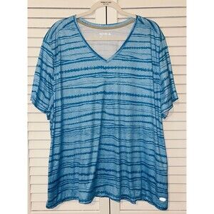 Reel Legends Shirt Turquoise Blue Abstract Waves Vneck Ahirt Sleeves Women’s 3X